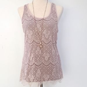 Long Lace Layered Blush Racerback Tank Sz M